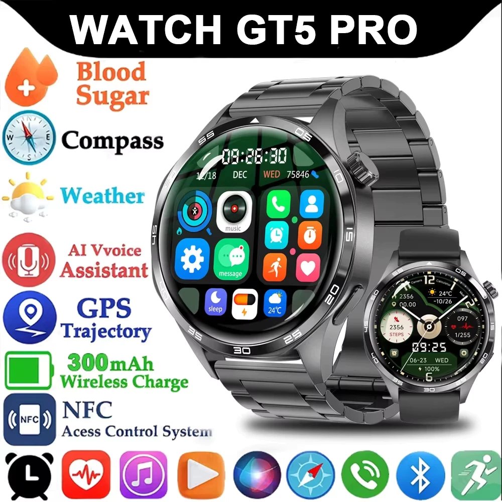 2026 Smartwatches GT5 Pro GPS Relógio Inteligente Masculino HD Tela AMOLED Freqüência Cardíaca
