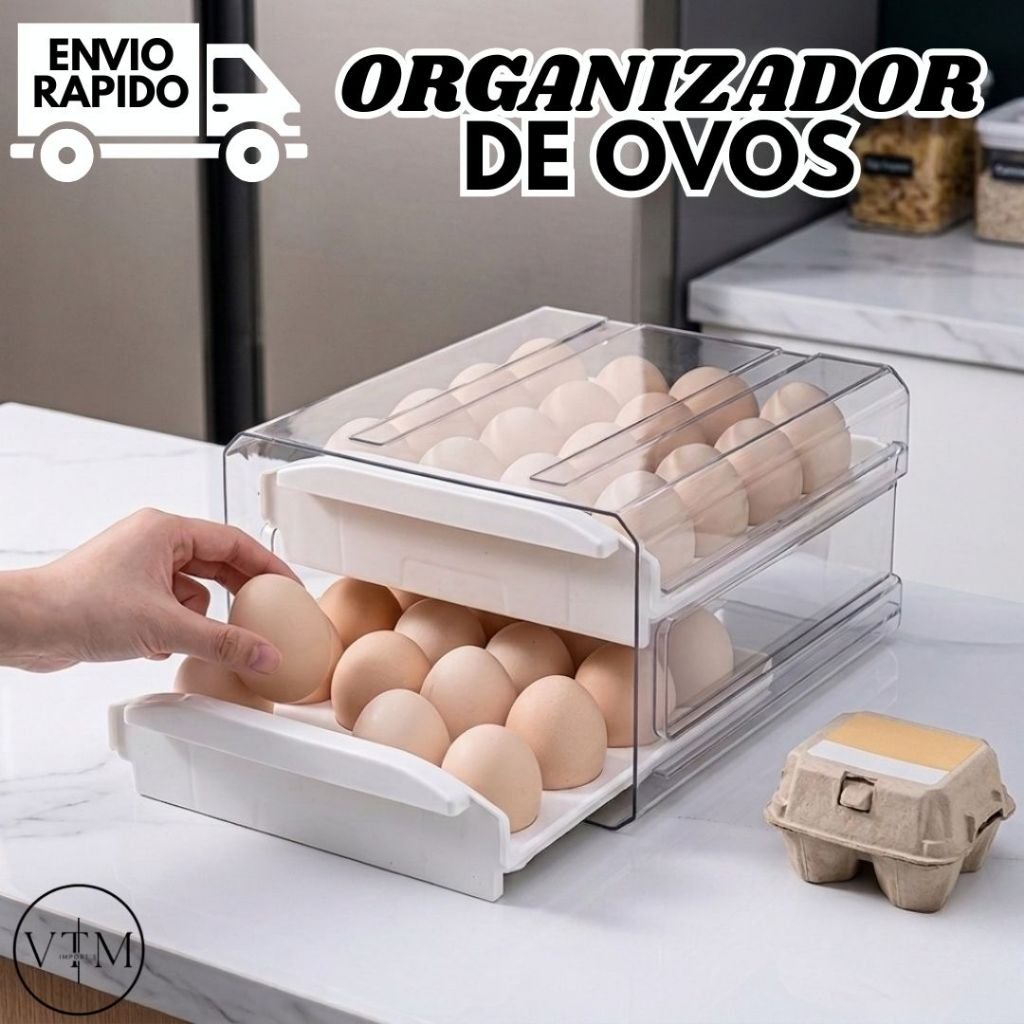 Organizador de Ovos Premium Para Geladeira Armazenamento e Organização da Cozinha Casa e Uso Diário