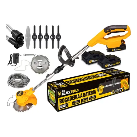Roçadeira Aparador Grama 2 Baterias Recarregável 21v 750w Profissional Com Acessórios Tcg21cx-2b The Black Tools
