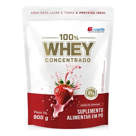 100% Whey Concentrado 900g Growth Supplements Morango
