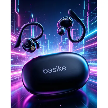 Fone de Ouvido Bluetooth 5.4 TWS com Ear Clip e Gancho, Som HiFi Graves Potentes e 3D, 50h Bateria e Carga Rápida, ENC Cancelamento de Ruído, IPX6 à Prova d'Água – Ideal para Academia e Corrida Basike