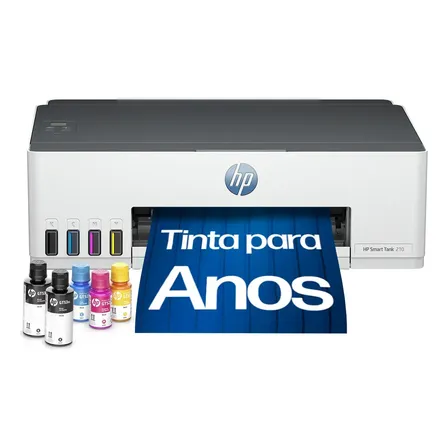 Impressora HP Smart Tank 210 com Tanque de Tinta Colorida - Com Wi-Fi - USB 2.0 de alta velocidade. Funções da impressora: Imprimir. Cor: ‎Branco (3D4L5A)