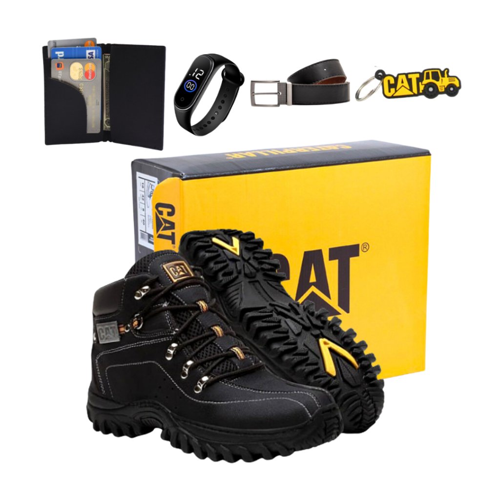 Kit Bota Masculina Caterpillar + Cinto + Carteira+ Relógio