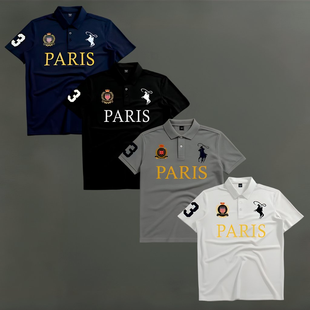 Kit 4 Camisa Polo Paris de Manga Curta Masculina, Casual