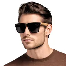 Óculos de Sol Madeira Bambu Premium Masculino Quadrado Verão - Sem Marca