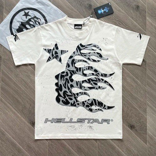 Camiseta Hellstar Branco Verão Streetwear Unissex Trap Hip-hop Estampa Alta qualidade Envio Imediato Promoção