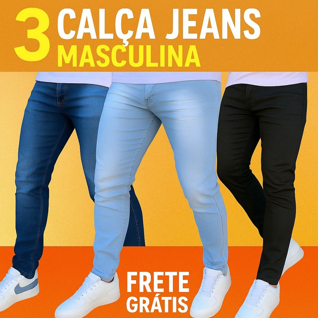 kit calças jeans masculina com lycra skinny confortavel para o dia dia  Original promoção