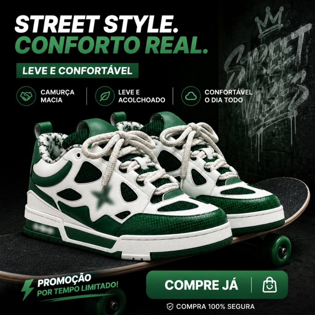 Tênis masculino casual streetwear tendência atual conforto e presença no visual