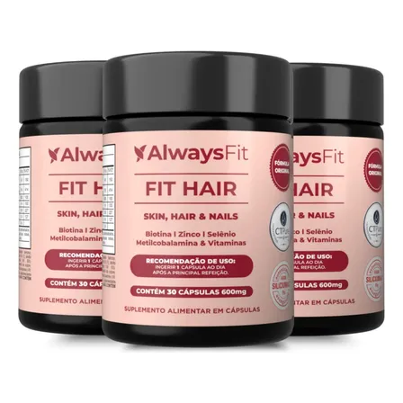 Kit 3 FitHair Alwaysfit - Cabelos, Pele E Unhas 30 Caps Sem Sabor