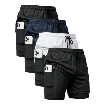 Kit 4 Shorts 2 Em 1 Duplo Dryfit Masculino Compressão Térmic