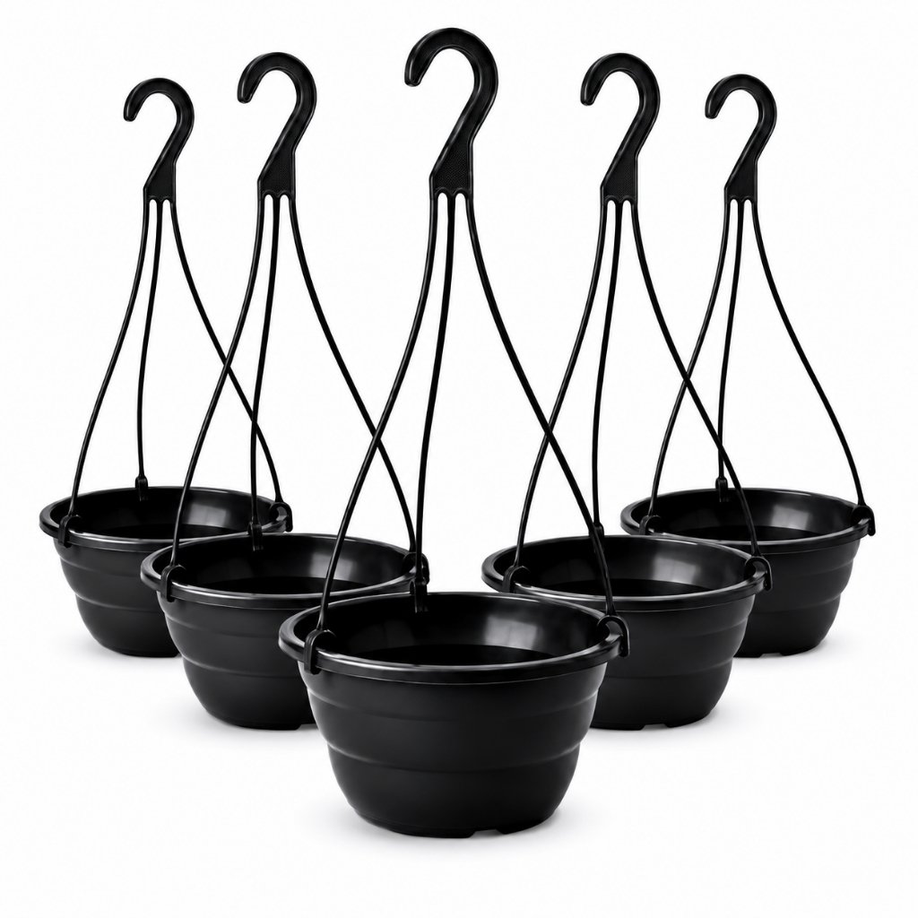 Kit 5 Vasos Cuia 21 Preta com Haste 40cm Reforçado Plantas Suspensas Vasos