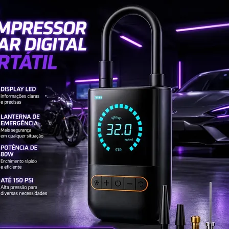 Compressor de Ar Portátil Blackone 150 psi Bateria 4000mah Para Veículos
