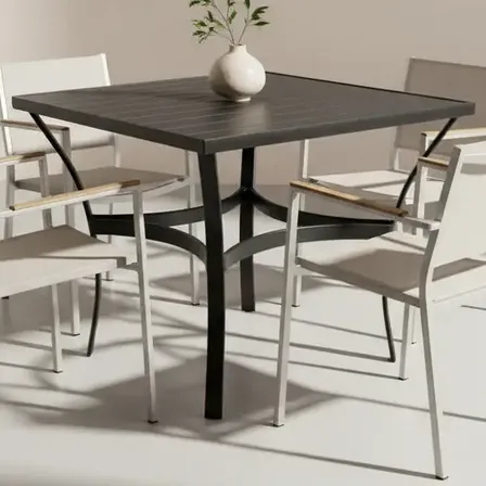 Mesa De Jantar Quadrada Leve Estrutura Alumínio 4 Lugares Preto