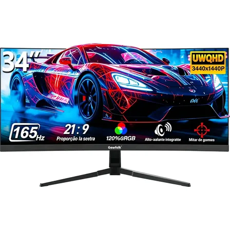 Gawfolk Monitor Gamer Ultrawide 34" IPS 165Hz UWQHD 3440x1440, FreeSync, Alto‑falante Integrado