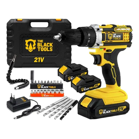 Parafusadeira Furadeira De Impacto The Black Tools Profissional TB-21PX 2 Baterias Com Maleta 60Hz Amarelo