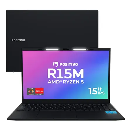 Notebook Positivo Vision R15M AMD Ryzen 5-5625U Linux 8GB RAM 256GB SSD Wi-Fi 6 Tela 15” Full HD IPS Antirreflexo - Minitela 1,54" - Lumina Bar com 3 Níveis Permite upgrade de memória RAM e SSD Preto