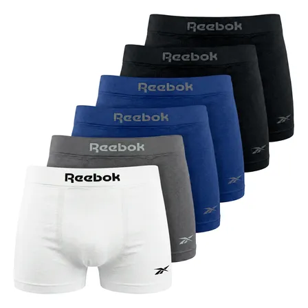 Kit 6 Cuecas Boxer Box Classic Poliamida Original Reebok Sortidas Liso G