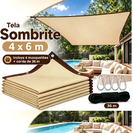 Tela Sombrite 90% 6x4m Bainha Reforçada Com Llhos Metálicos