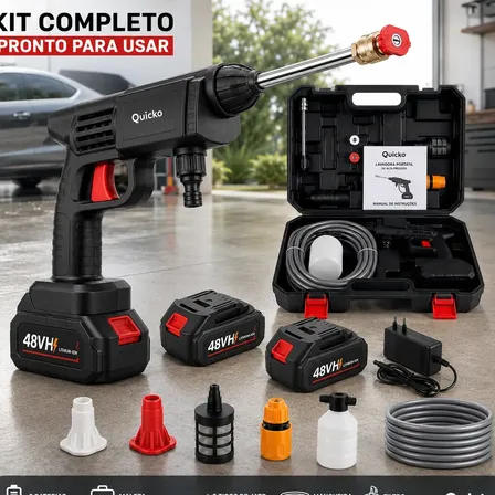 Lavadora De Alta Pressão Vap Portátil Sem Fio Bateria Compressor Pneu Função Power Bank Lava Jato Elétrica Recarregável P/ Lavar Carro Moto Quintal C/ 2 Baterias Bico Mangueira Dispenser De Sabão