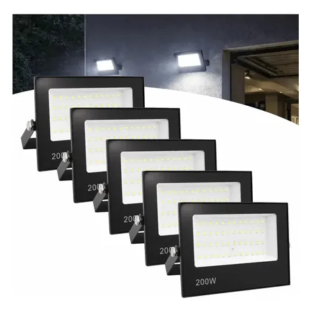 Kit 5 Refletor SMD Led Koales 200w Prova Dágua Carcaça Preto Luz Branco-frio