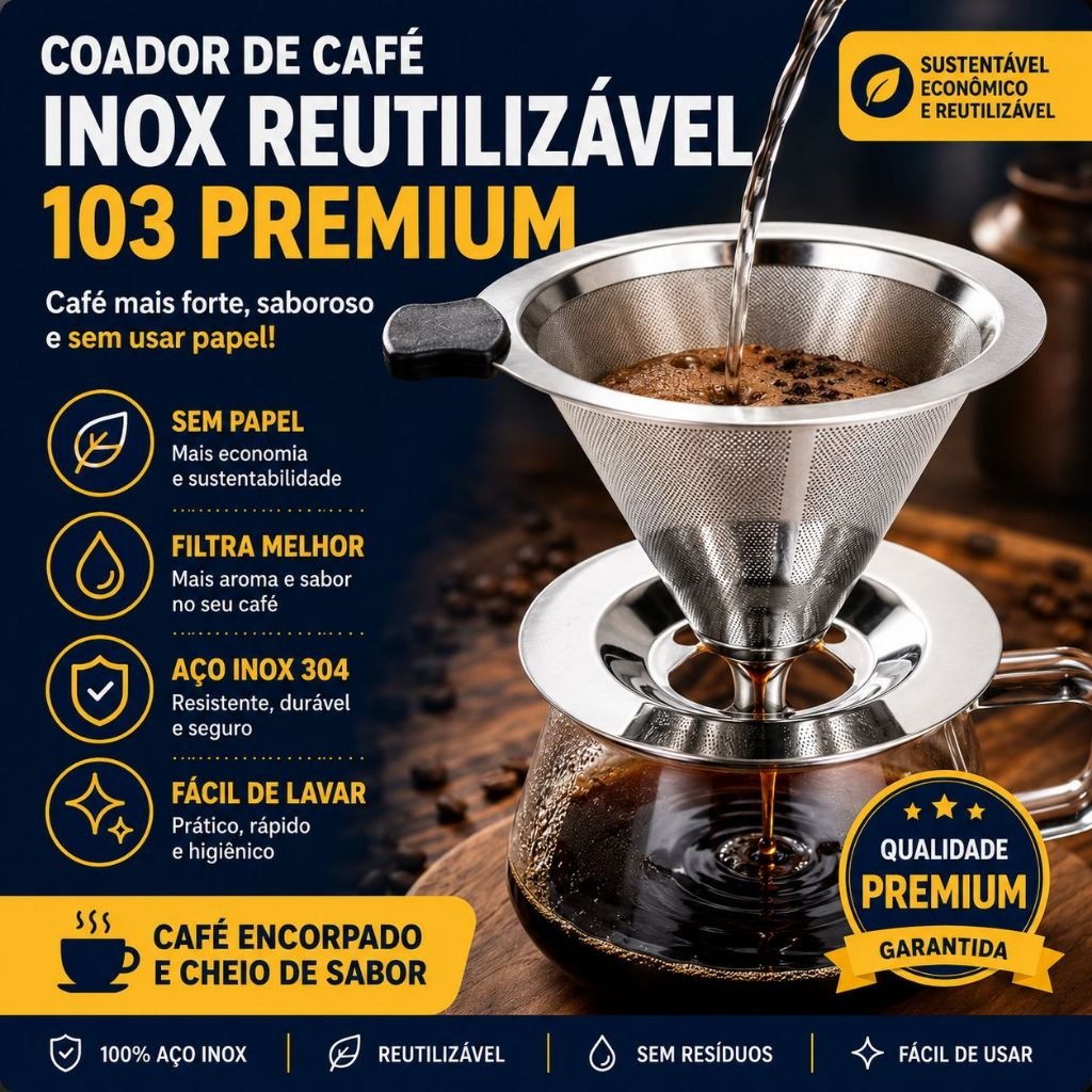 Filtro Coador Inox Reutilizável 103 Premium Dispensa Papel Café Mais Forte e Sustentável